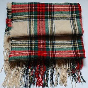 Soft Fringy Large Plaid Rectangle Scarf